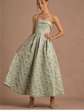 Azazie Strapless Florentine Blue Maxi Dress